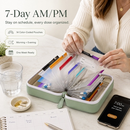 7-Day AM/PM Pill Organizer with Travel Case | 14 Pouches