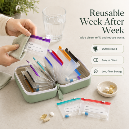 7-Day AM/PM Pill Organizer with Travel Case | 14 Pouches