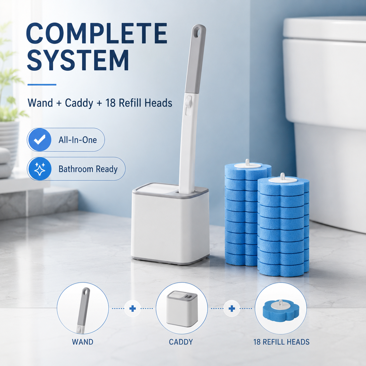 Disposable Toilet Cleaning System with 6 Refill Heads