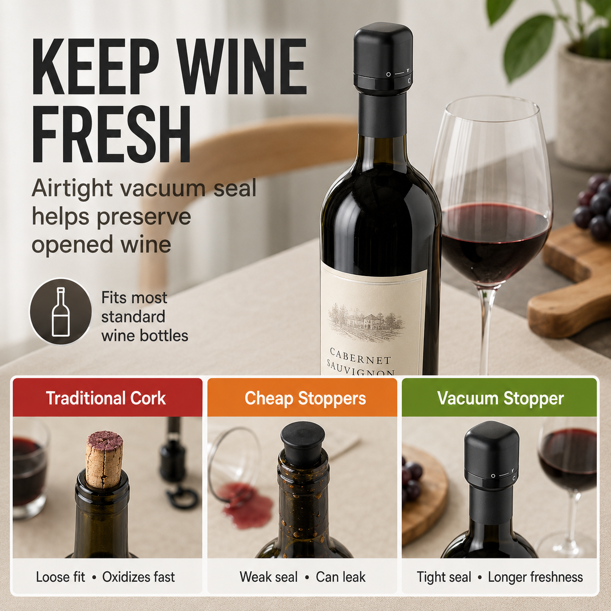 Wine Bottle Stopper – Reusable Airtight Wine Sealer