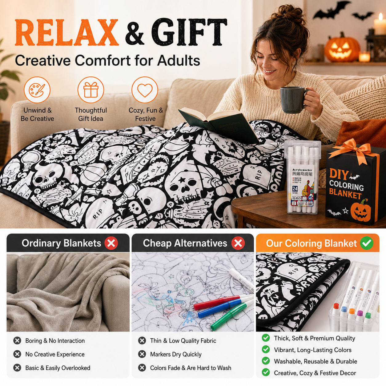DIY Coloring Blanket with Markers | Washable Adult Art