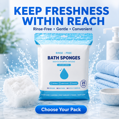 🧼 25-Pack Rinse-Free Disposable Bath Sponges with Soap & Shampoo 💧