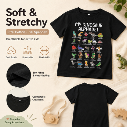 🦖Boys Dinosaur Alphabet T-Shirt | Soft Stretchy Kids Tee