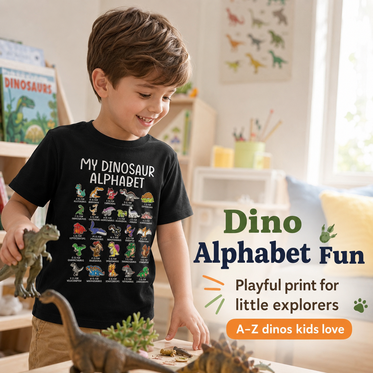 🦖Boys Dinosaur Alphabet T-Shirt | Soft Stretchy Kids Tee