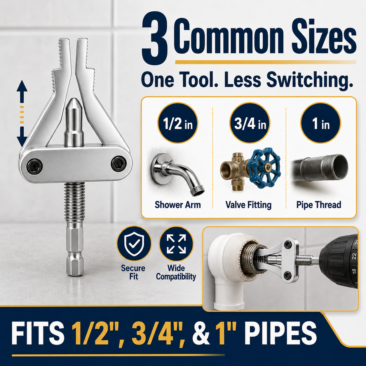 Broken Pipe Thread Extractor for Drill | 1/2", 3/4" & 1"