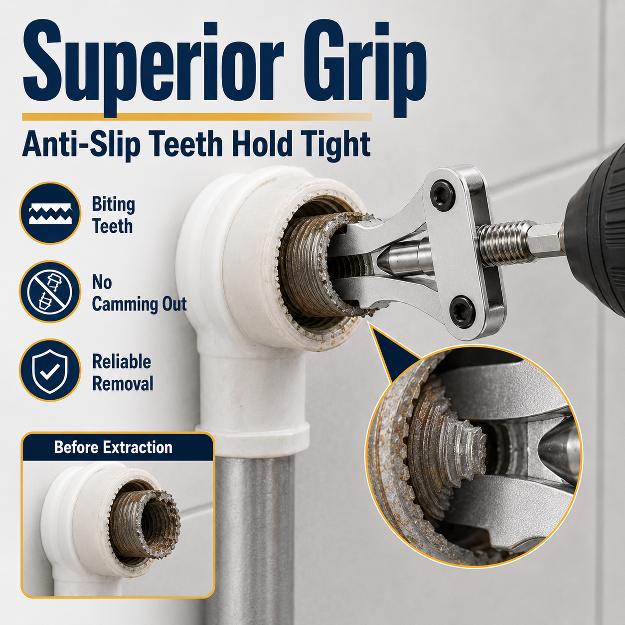 Broken Pipe Thread Extractor for Drill | 1/2", 3/4" & 1"