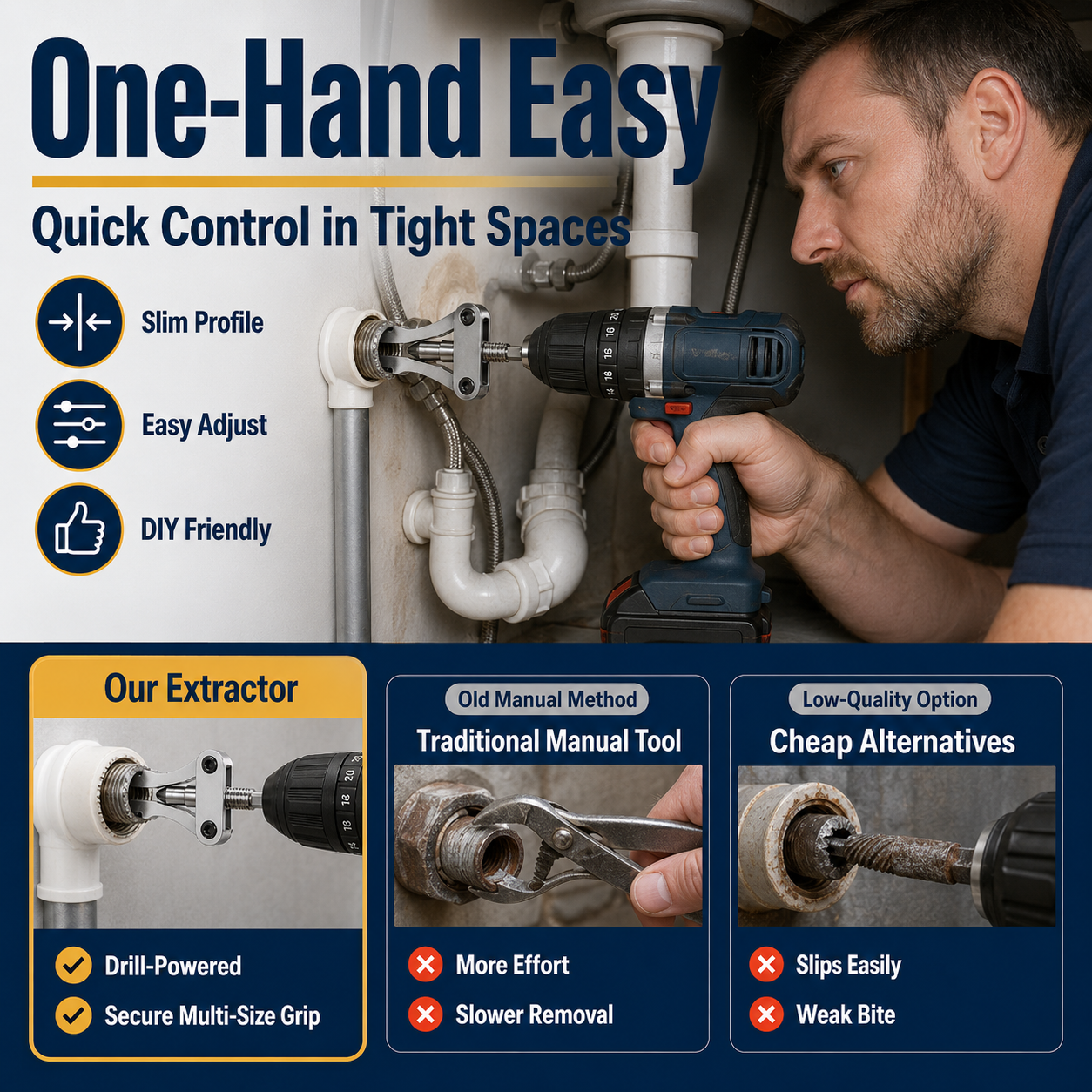 Broken Pipe Thread Extractor for Drill | 1/2", 3/4" & 1"
