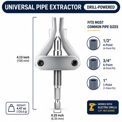 Broken Pipe Thread Extractor for Drill | 1/2", 3/4" & 1"