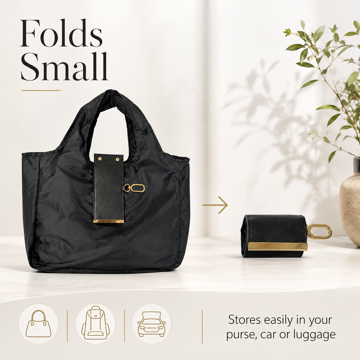 ✨Foldable Reusable Shopping Tote Bag with Clip Pouch