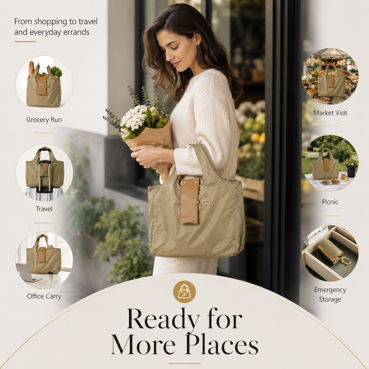 ✨Foldable Reusable Shopping Tote Bag with Clip Pouch