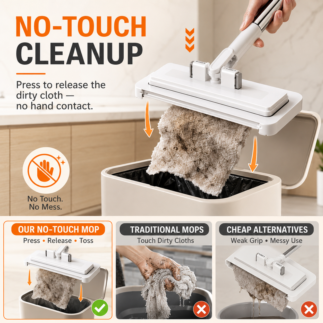 No-Touch One-Press Flat Mop | Hands-Free Cleaning