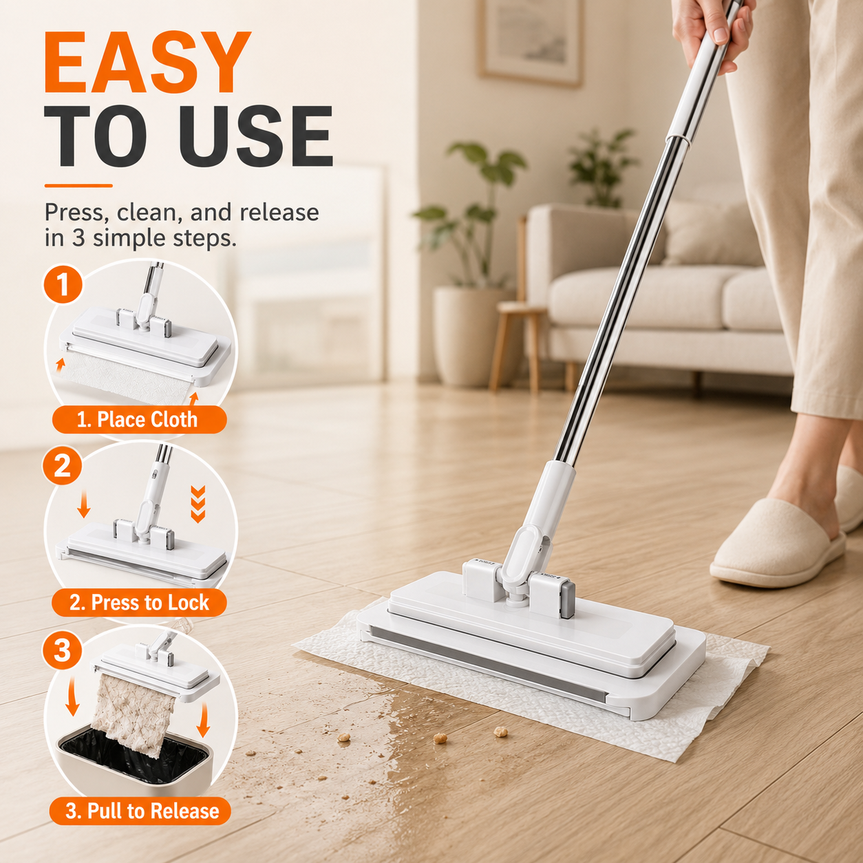 No-Touch One-Press Flat Mop | Hands-Free Cleaning