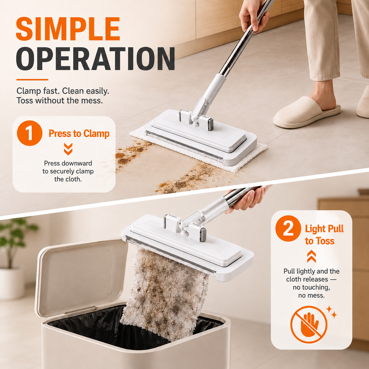 No-Touch One-Press Flat Mop | Hands-Free Cleaning