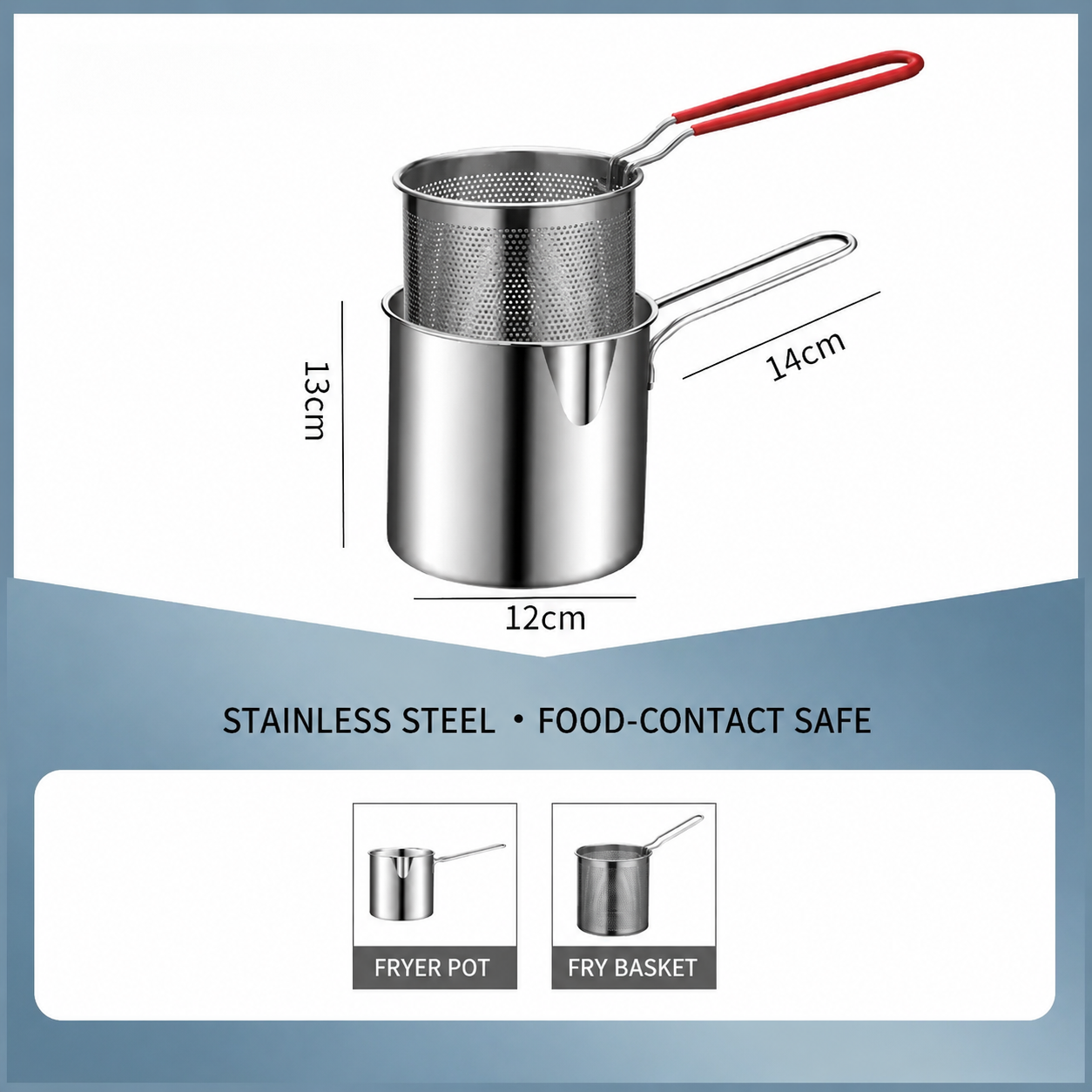 🔥304 Stainless Steel Deep Fryer Pot with Basket, Lid & Tongs