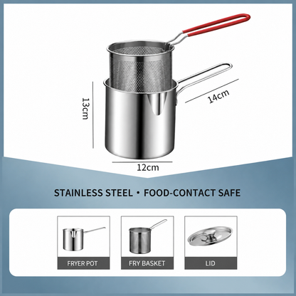 🔥304 Stainless Steel Deep Fryer Pot with Basket, Lid & Tongs