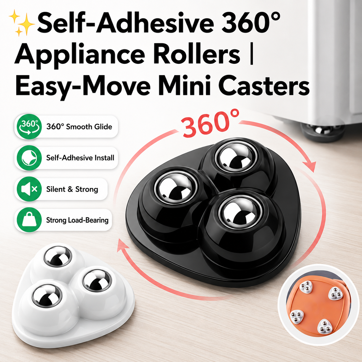 Self-Adhesive 360 Degree Appliance Rollers Easy-Move Mini Casters