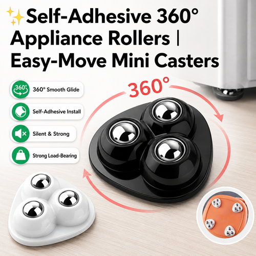 ✨ 8-Pack Self-Adhesive 360° Appliance Rollers | Easy-Move Mini Casters