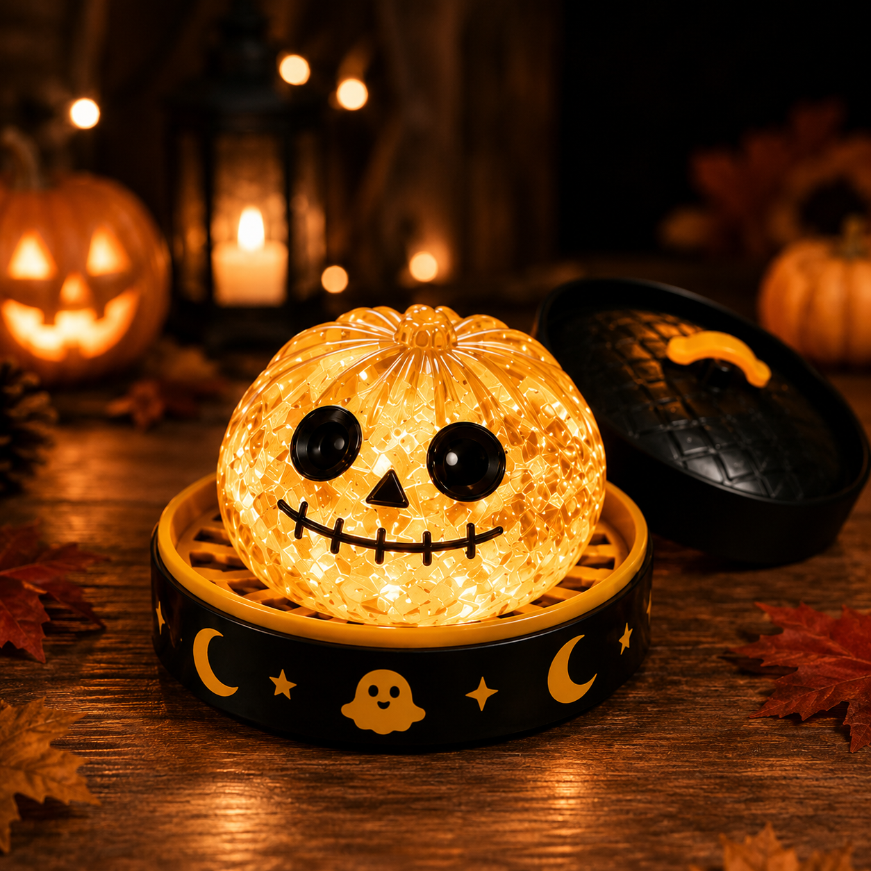 🎃 Spooky Cute Light-Up Steamer Bun Squeeze Toy