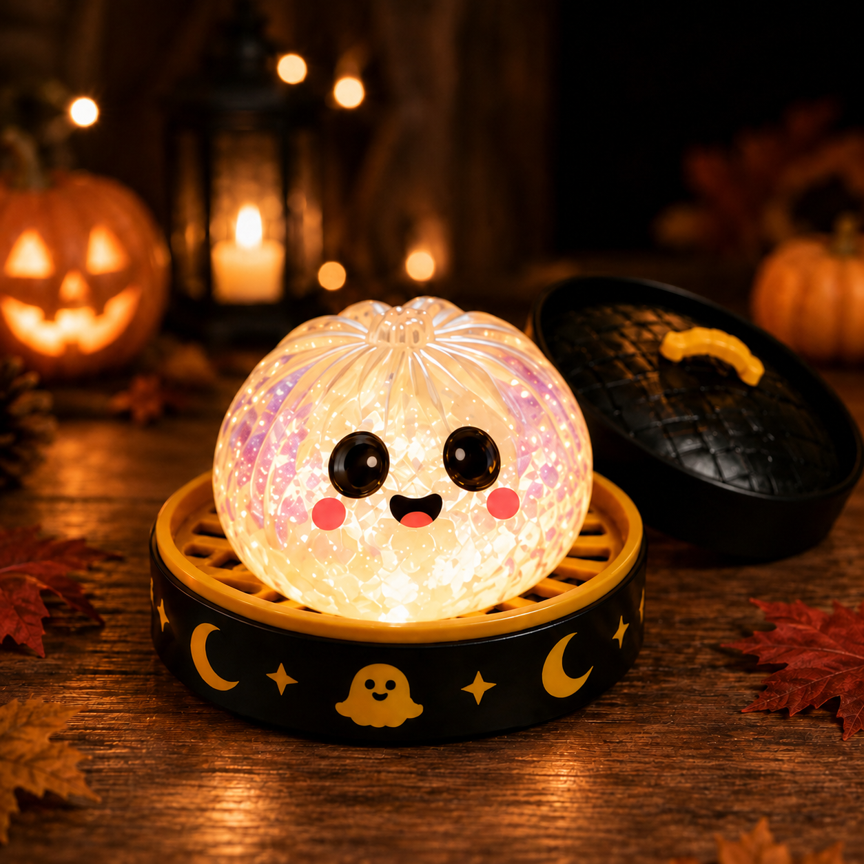 🎃 Spooky Cute Light-Up Steamer Bun Squeeze Toy