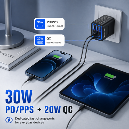 ⚡50W 6-Port USB C Fast Charger | 30W PD/PPS + 20W QC
