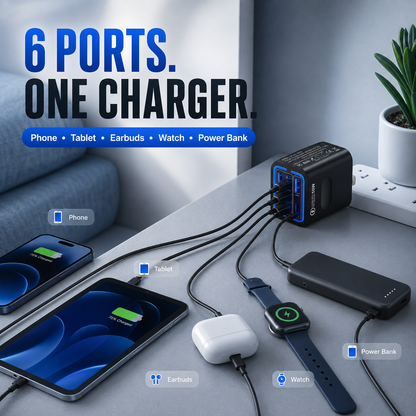 ⚡50W 6-Port USB C Fast Charger | 30W PD/PPS + 20W QC
