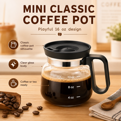 ☕16 oz Mini Coffee Pot Glass Mug with Spill-Resistant Lid