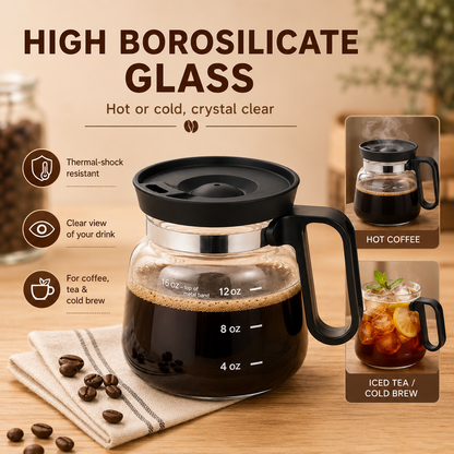 ☕16 oz Mini Coffee Pot Glass Mug with Spill-Resistant Lid