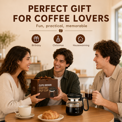 ☕16 oz Mini Coffee Pot Glass Mug with Spill-Resistant Lid