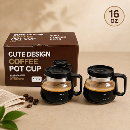 ☕16 oz Mini Coffee Pot Glass Mug with Spill-Resistant Lid
