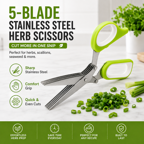 ✂️ 5-Blade Stainless Steel Herb Scissors – Fast Herb Chopper🌿