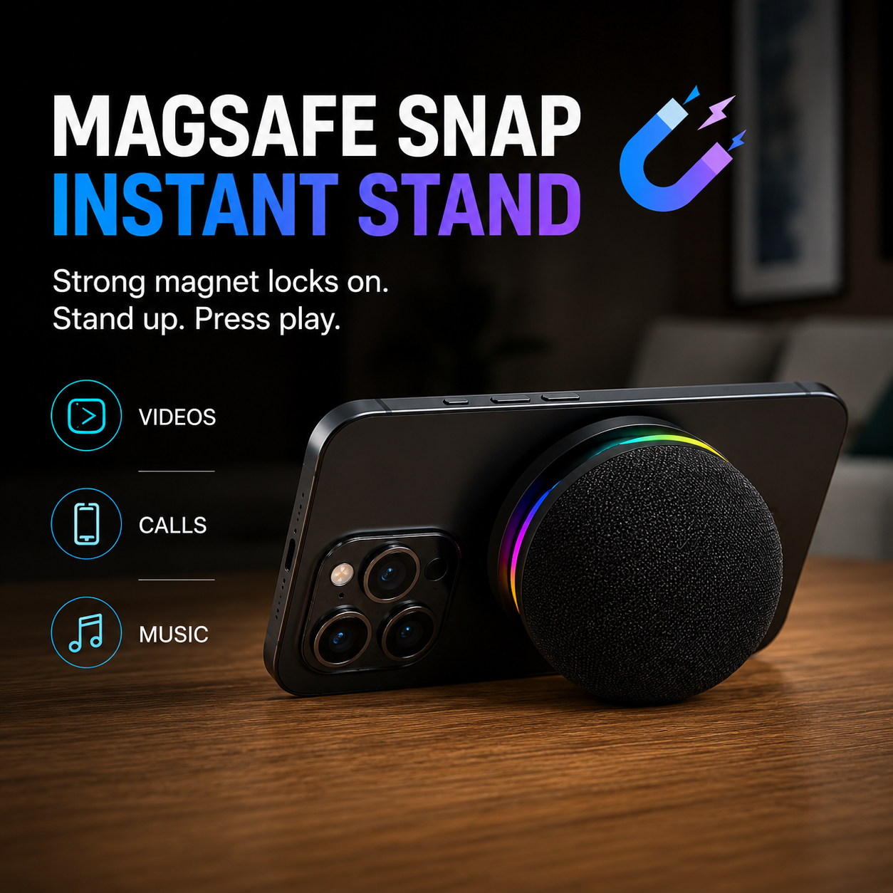 Magnetic Mini Bluetooth Speaker with RGB & Phone Stand