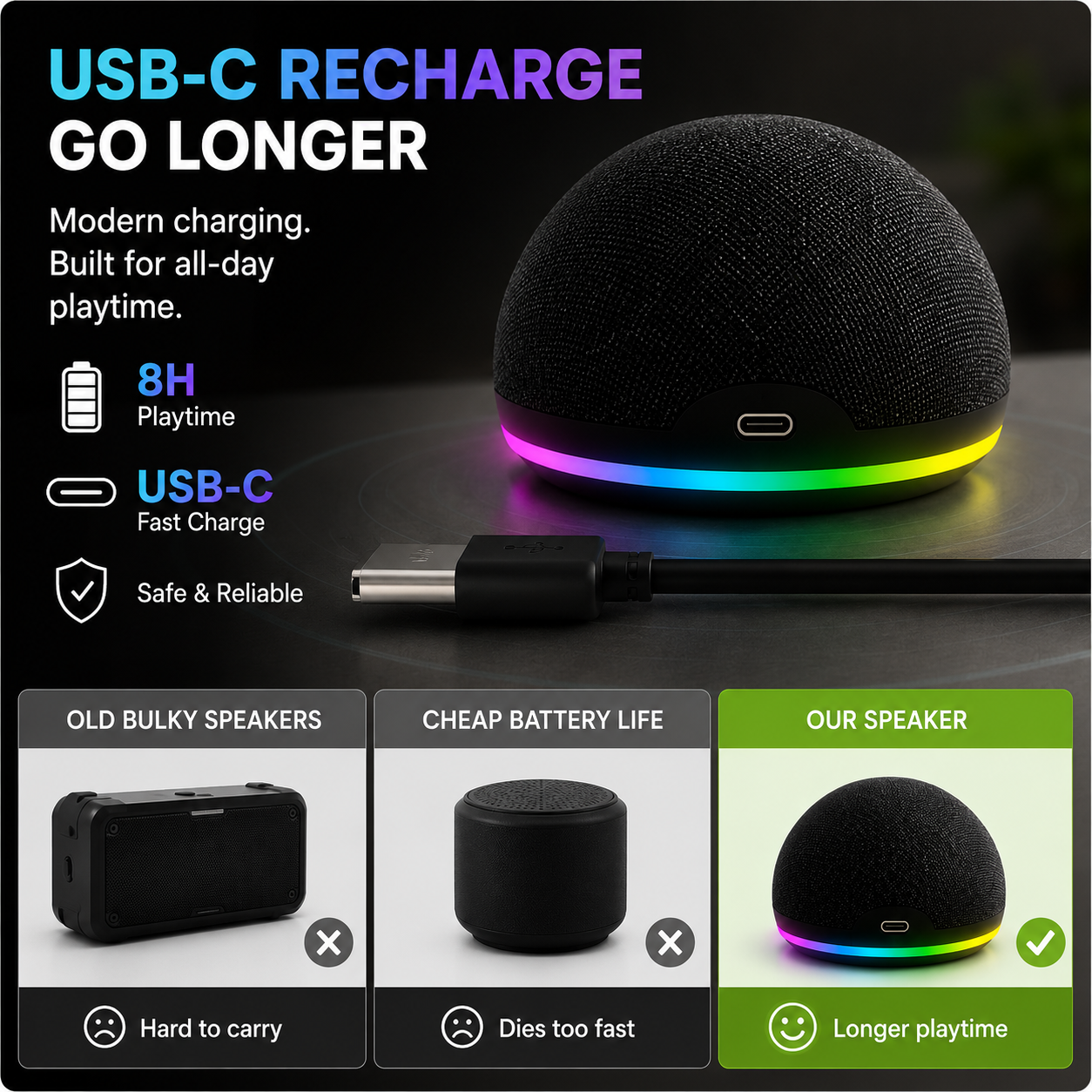 Magnetic Mini Bluetooth Speaker with RGB & Phone Stand