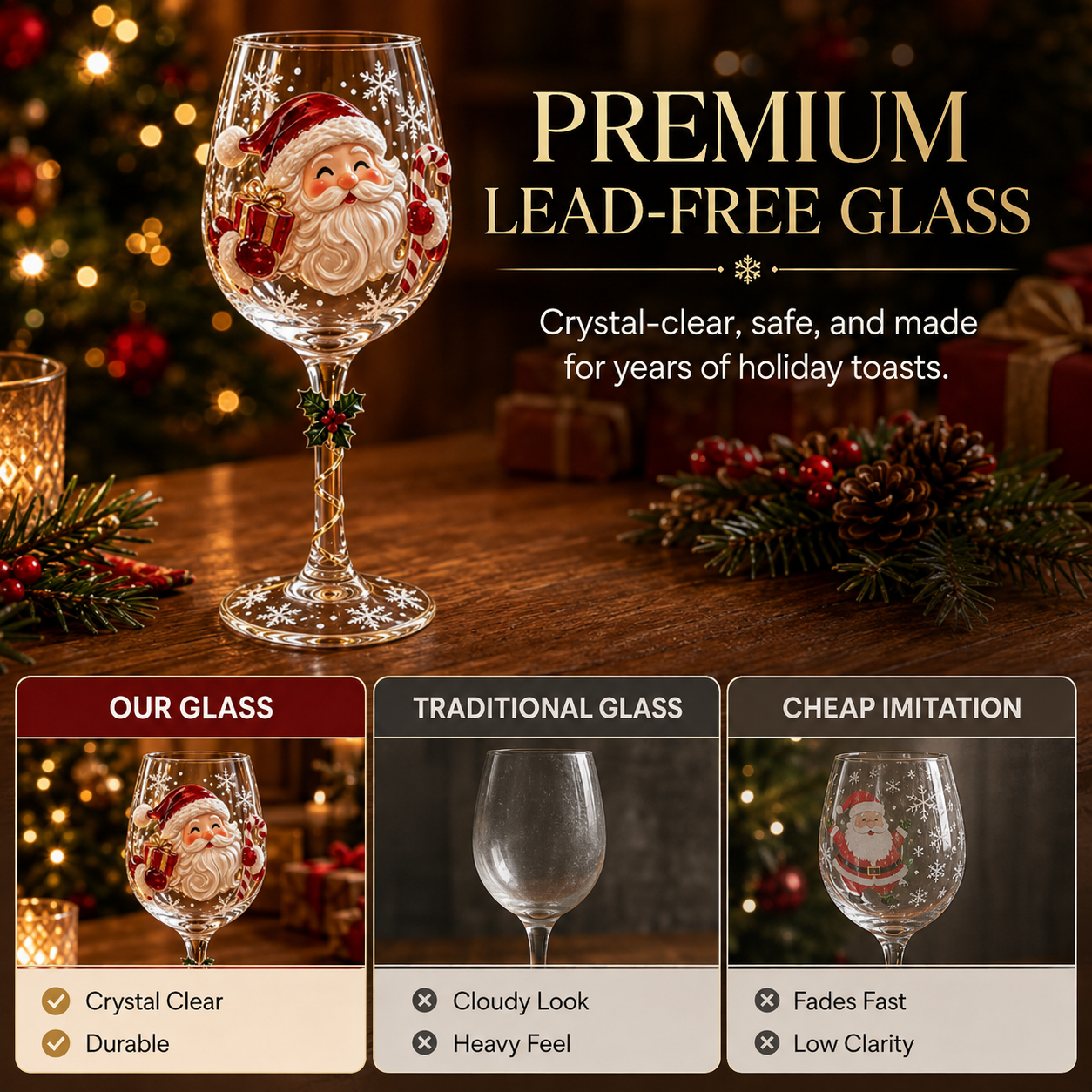 🎨 Deluxe 3D Sculpted Christmas Wine Glass — Luxury Gift Box