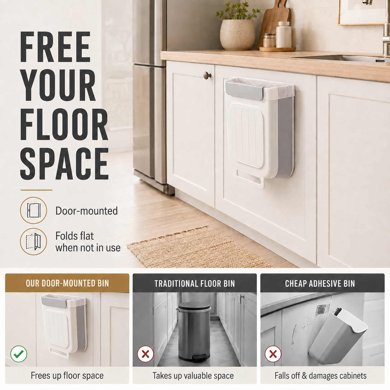 ✨Foldable Hanging Kitchen Trash Bin | Cabinet Door Waste Bin