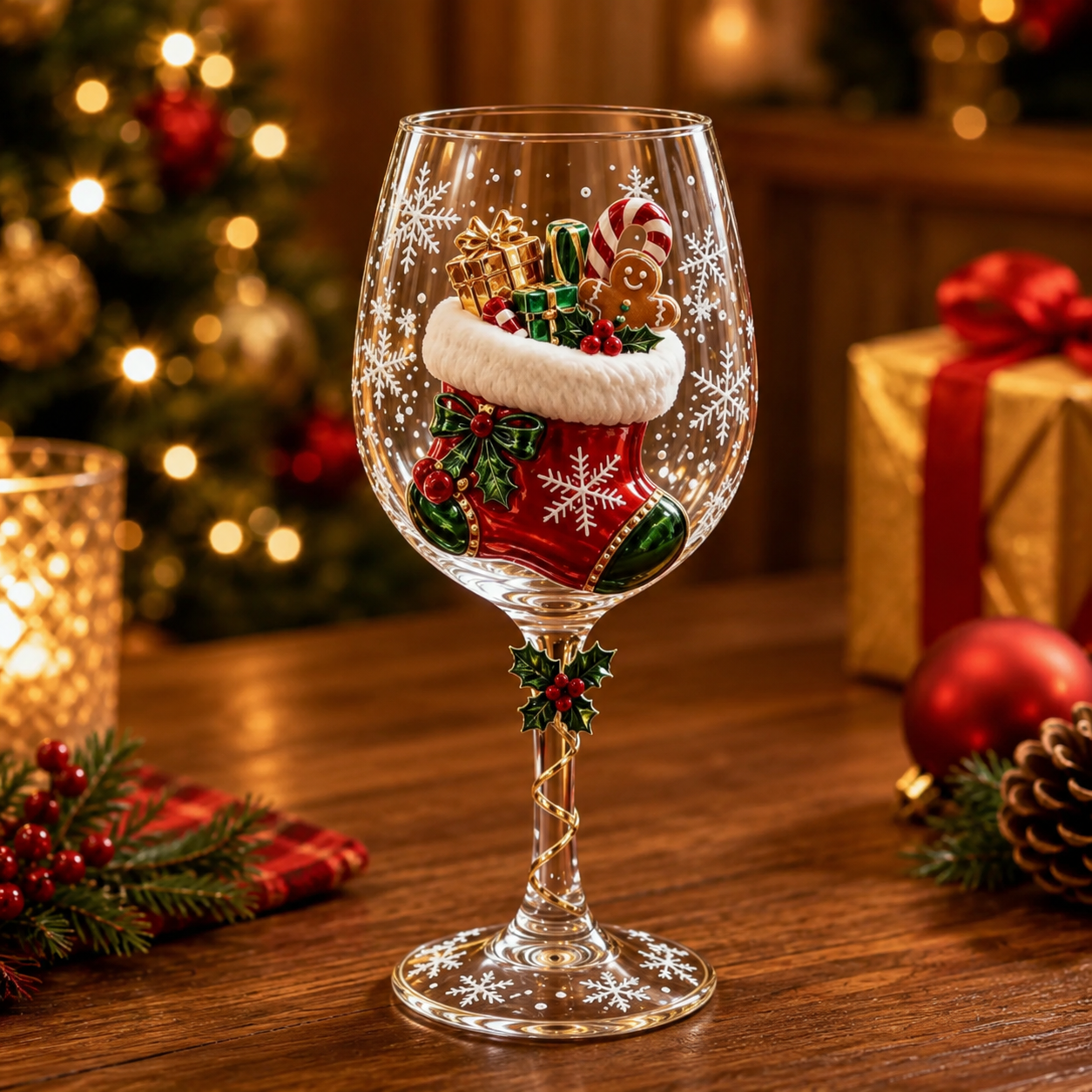 🎨 Deluxe 3D Sculpted Christmas Wine Glass — Luxury Gift Box