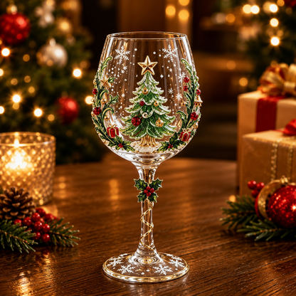 🎨 Deluxe 3D Sculpted Christmas Wine Glass — Luxury Gift Box