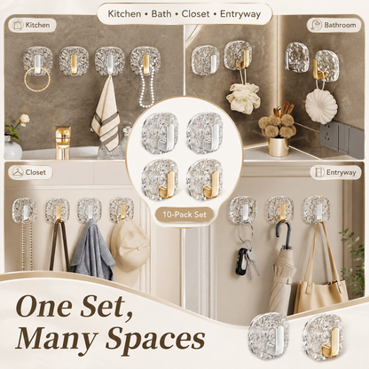 10-Pack Clear Acrylic Adhesive Wall Hooks | No Drill Storage Hooks