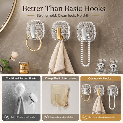 10-Pack Clear Acrylic Adhesive Wall Hooks | No Drill Storage Hooks