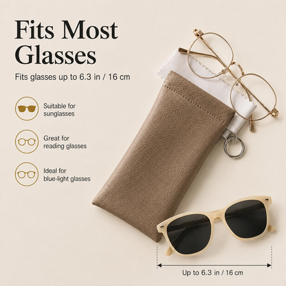 🕶️ Soft PU Leather Eyeglasses Pouch with Cleaning Cloth & Key Ring