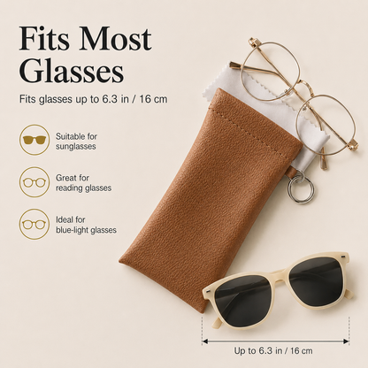 🕶️ Soft PU Leather Eyeglasses Pouch with Cleaning Cloth & Key Ring