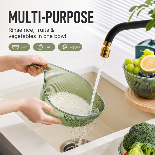 🥬Rice Washer With Handle | Fast Draining Strainer Bowl