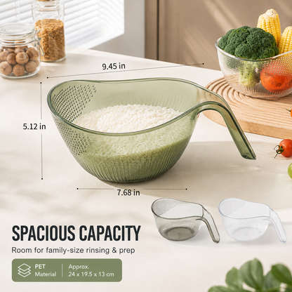 🥬Rice Washer With Handle | Fast Draining Strainer Bowl