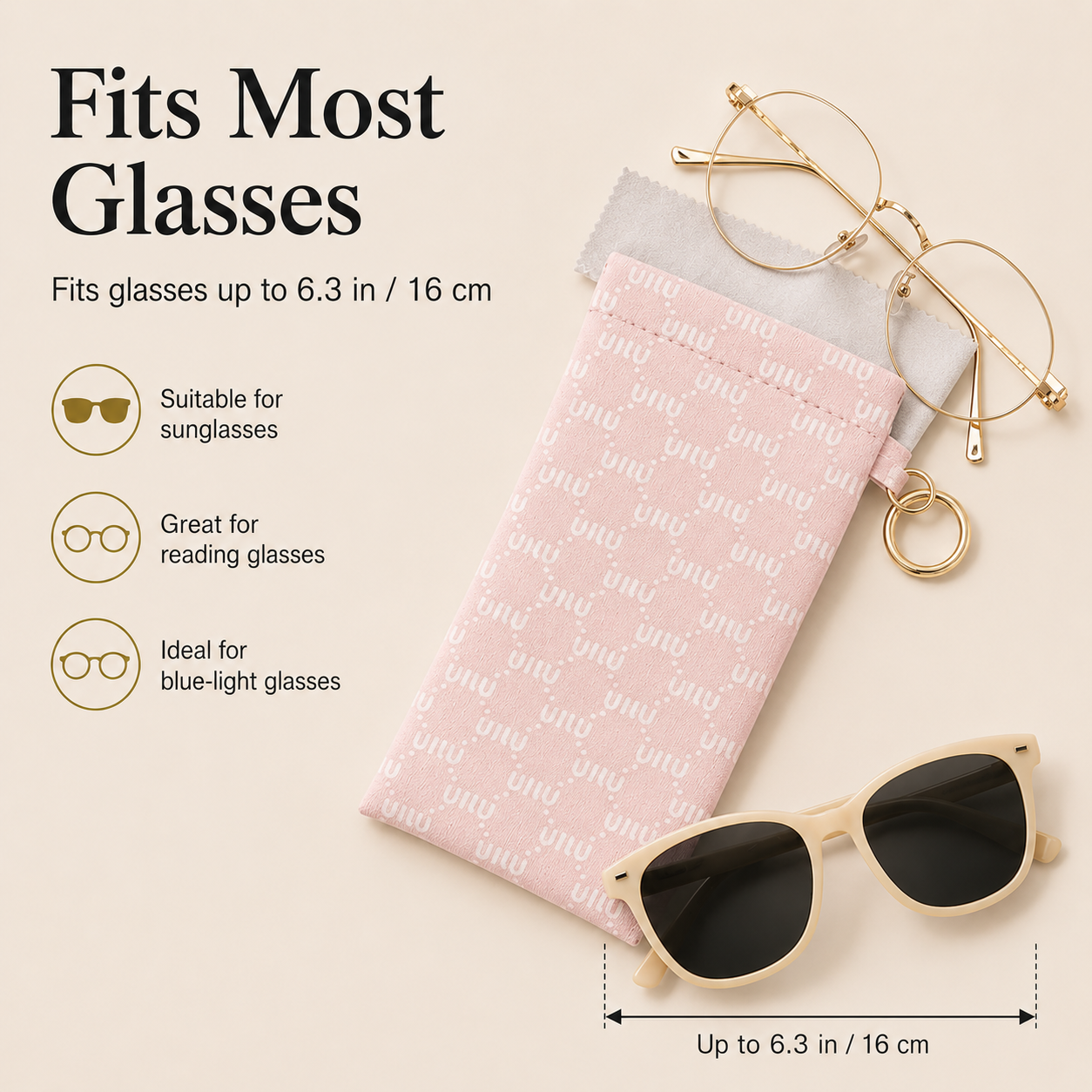 🕶️ Soft PU Leather Eyeglasses Pouch with Cleaning Cloth & Key Ring