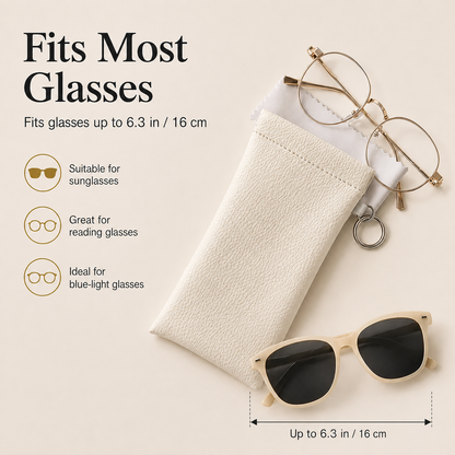 🕶️ Soft PU Leather Eyeglasses Pouch with Cleaning Cloth & Key Ring