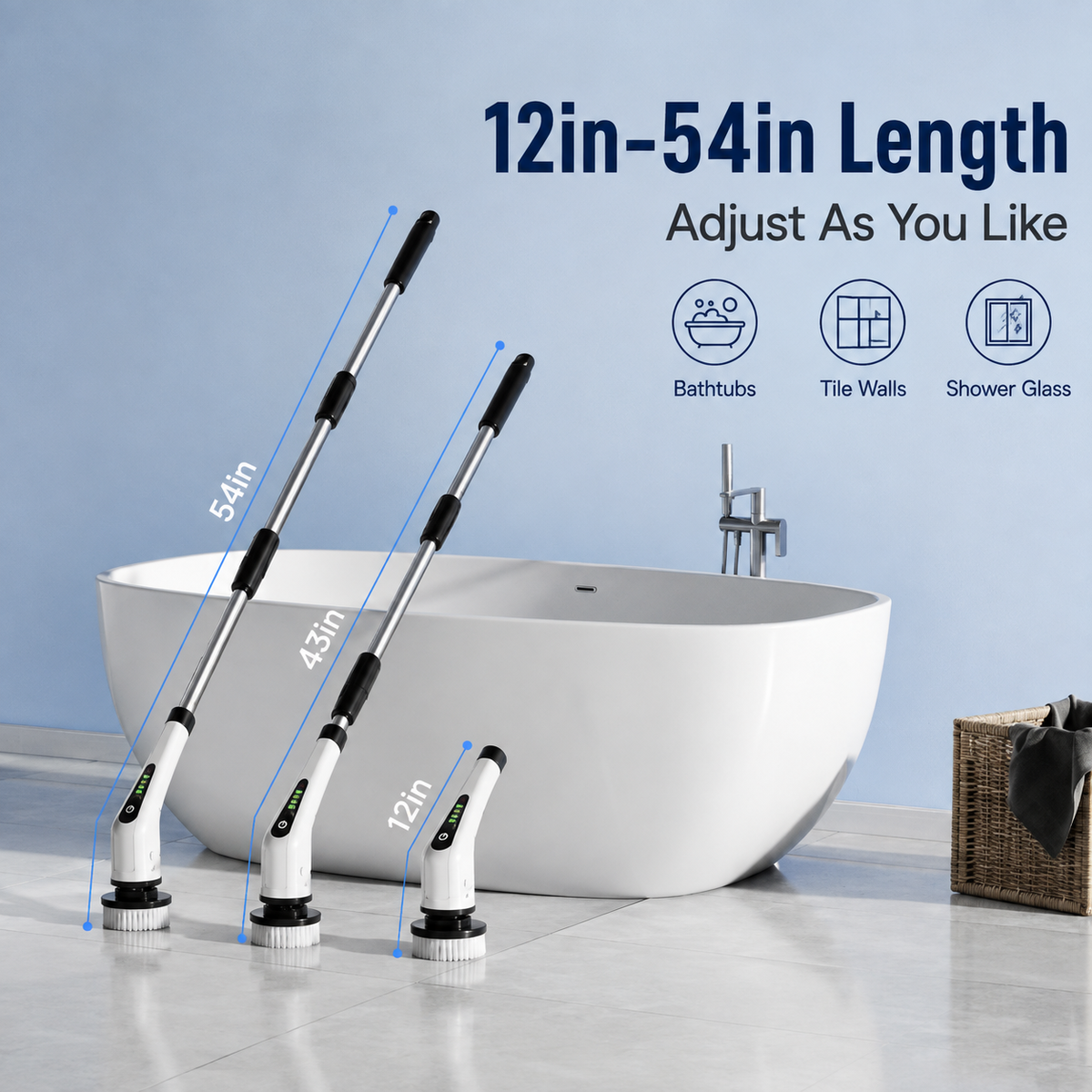Cordless Electric Spin Scrubber | 54-In Reach & 7 Heads
