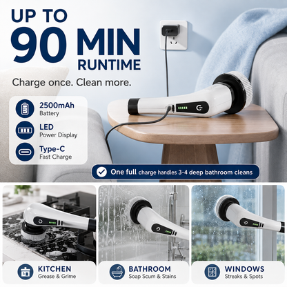 Cordless Electric Spin Scrubber | 54-In Reach & 7 Heads