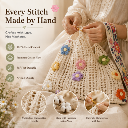 👛Handmade Crochet Floral Aesthetic Tote Bag