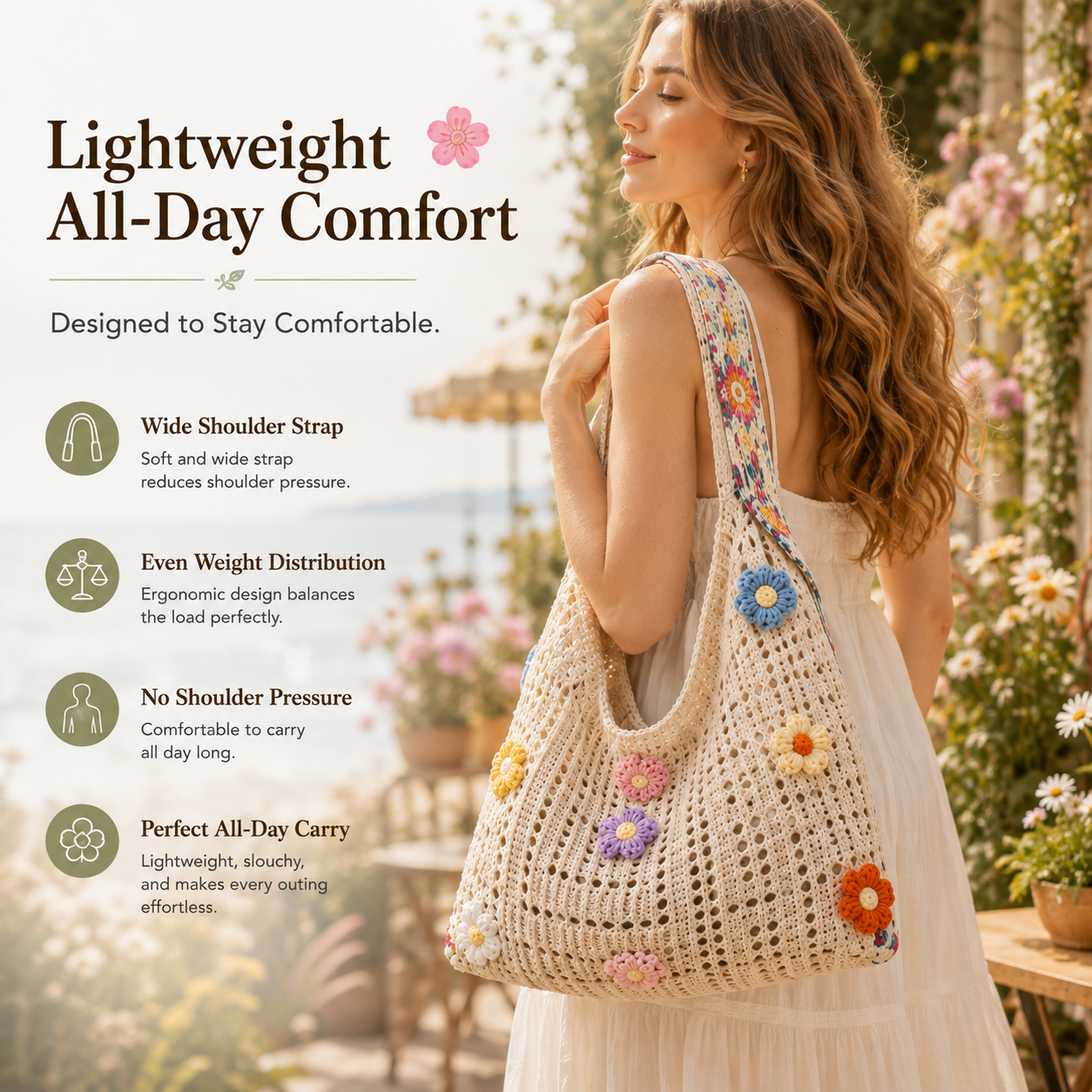 👛Handmade Crochet Floral Aesthetic Tote Bag