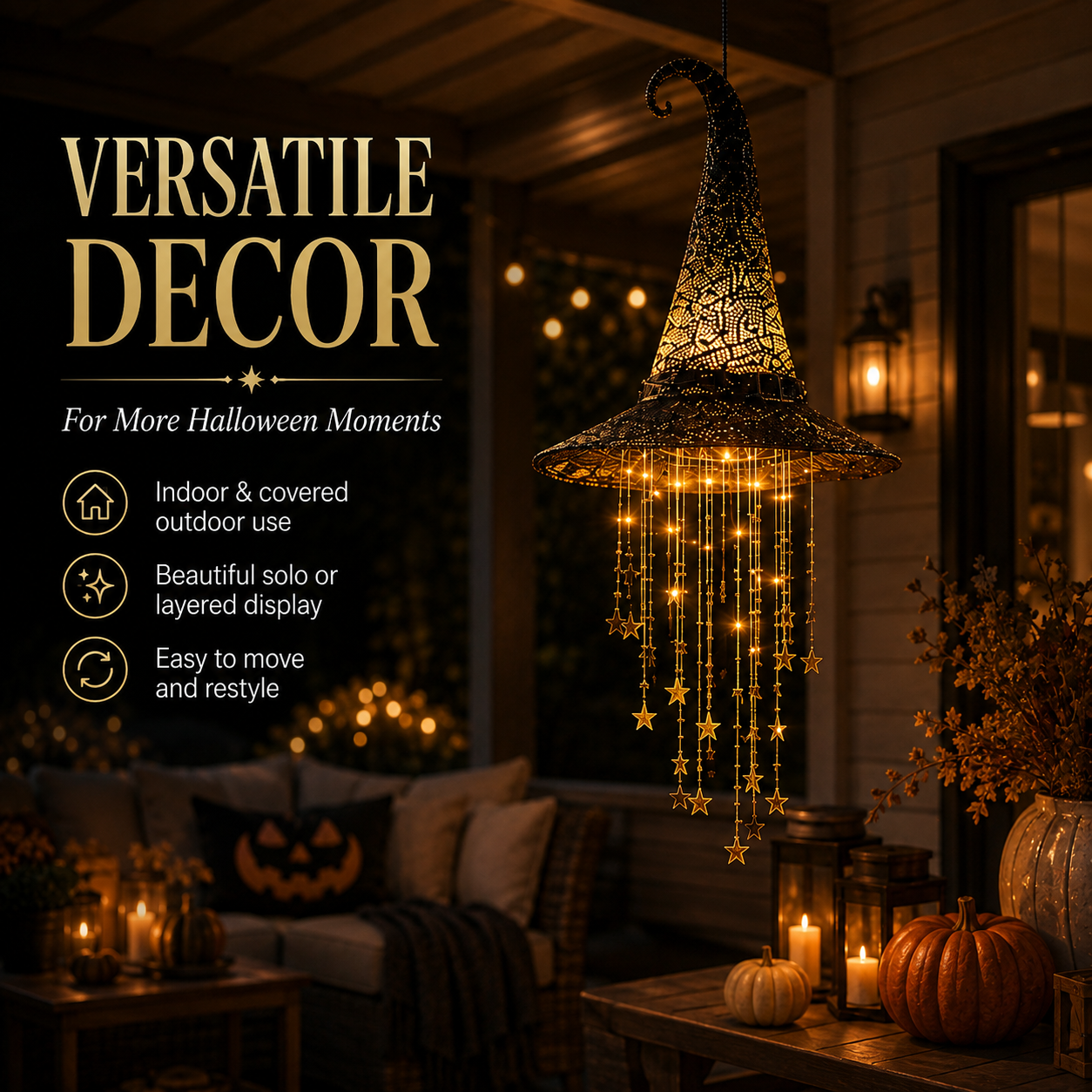 🍂 Lighted Witch Hat Hanging Chime Where Halloween Magic Meets Enchanted Glow