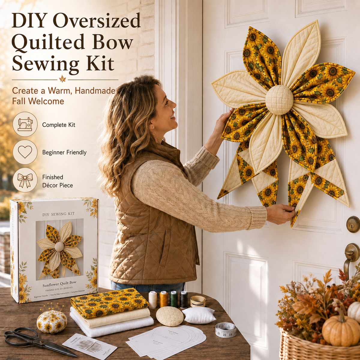 🎀DIY Oversized Quilted Bow Kit – Complete 23–25 Inch Sewing Set🍁✨